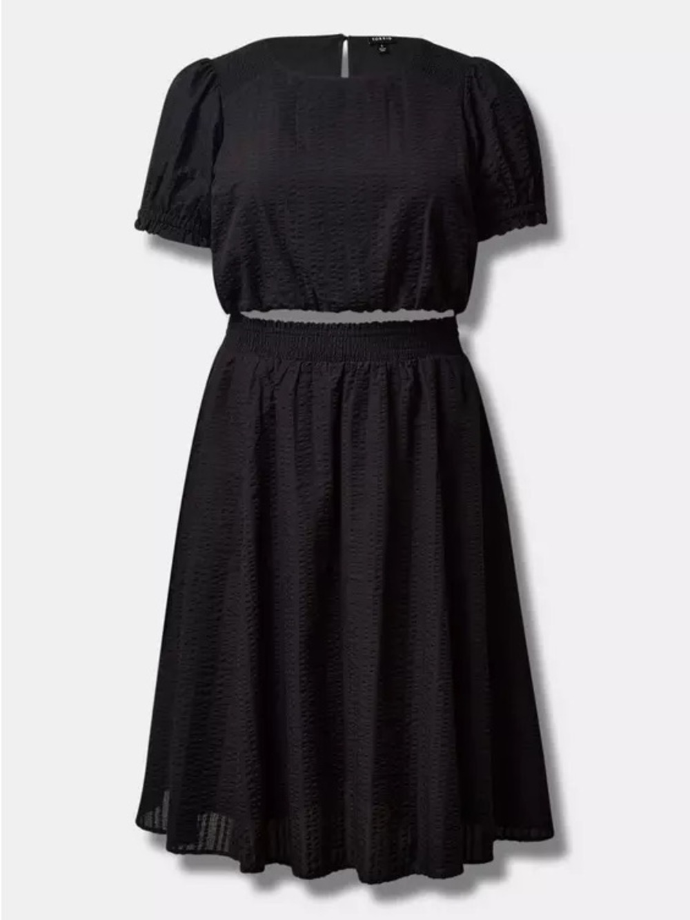 torrid Black Midi Skirt & Crop Puff Sleeves and Smocked Waist